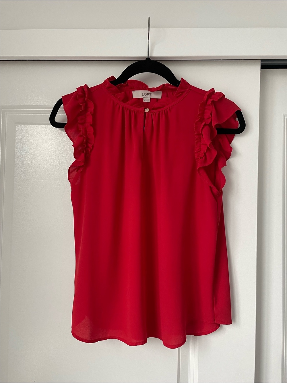 LOFT Bright Red Ruffle Cap-Sleeve Blouse